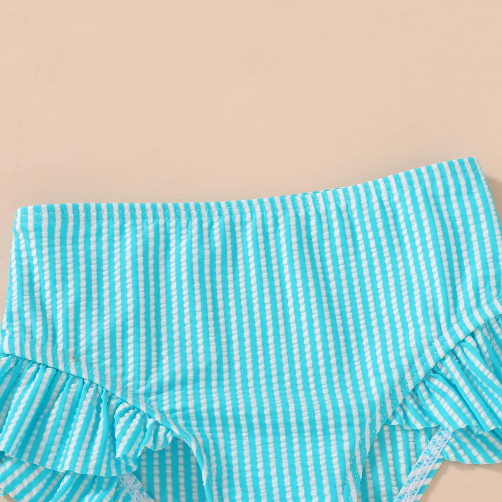 YOUNGER TREE Toddler Girls Two Pieces Swimsuit Color Block Stripe Swimwear Summer Beach Bathing Suit 18M-5T（Blue 18-24 Months）