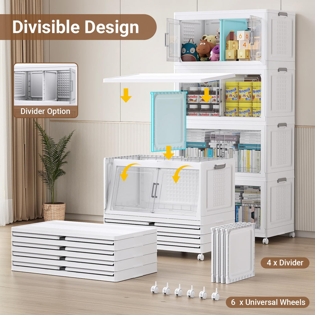 150Gal XL Stackable Storage Bins Foldable Box Cabinet for Home 3Pack White