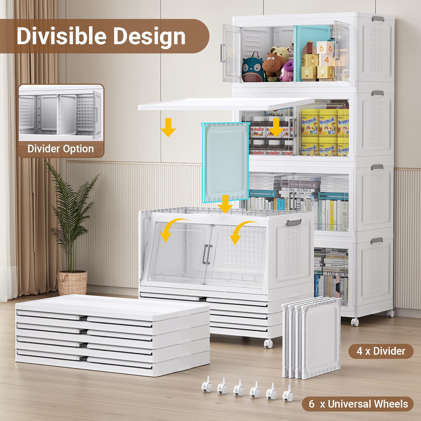 150Gal XL Stackable Storage Bins Foldable Box Cabinet for Home 3Pack White