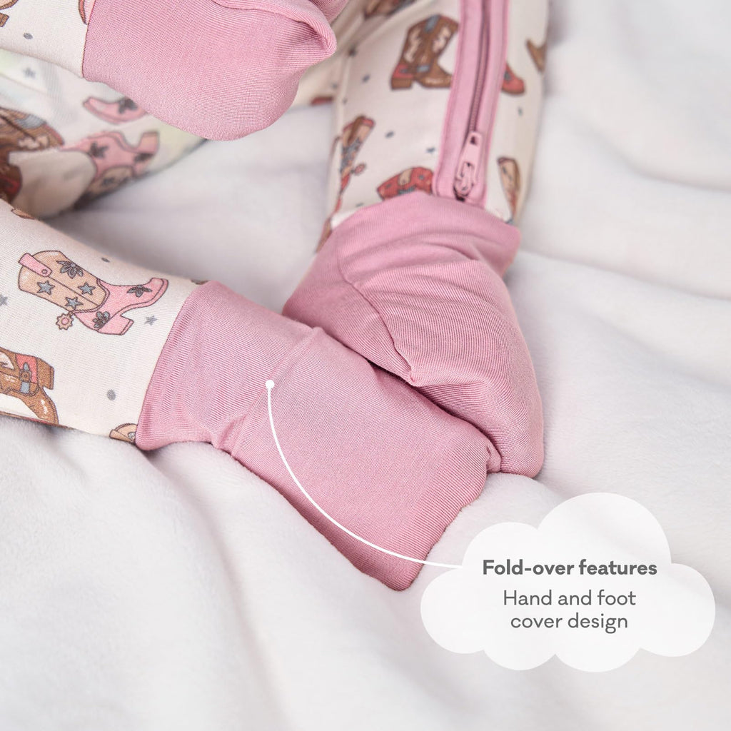 pureborn Baby Girl Sleeper Viscose from Bamboo Footies Pink Boot 18-24M