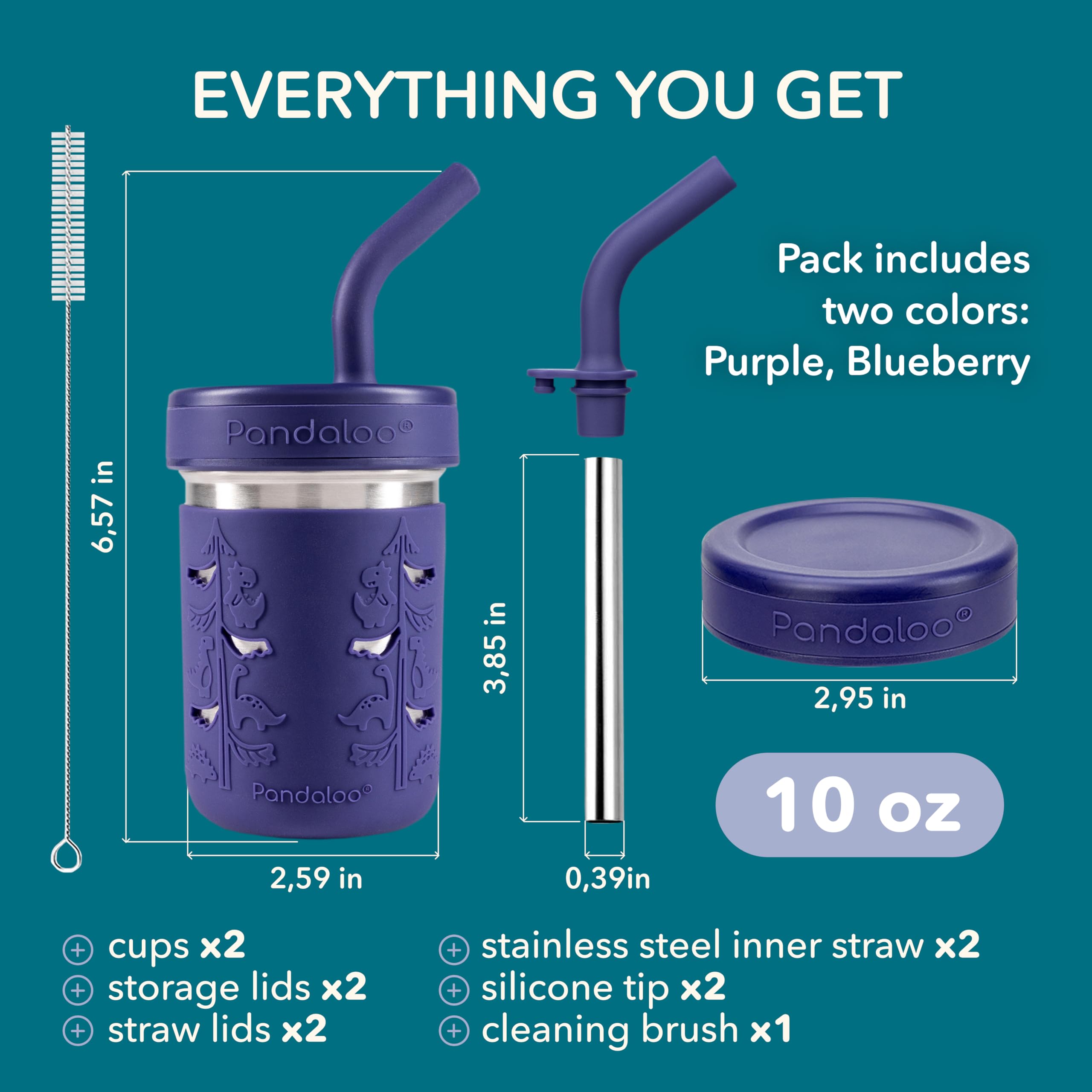 Pandaloo® Smoothie Cups for Kids - Stainless Steel Toddler Tumbler with Straw, Sippy Cup for Smoothies - BPA-Free, Toddler Snack Cups, 10 oz