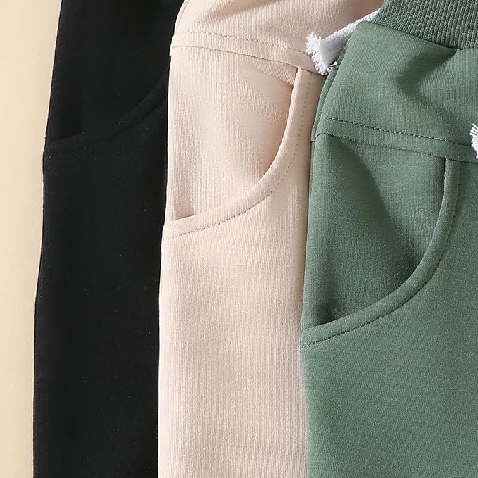 Sejardin Toddler Baby Boy Girl Pants 3 Pack Solid Color Elastic Waist Jogger Sweatpants Newborn Infant Casual Bottoms