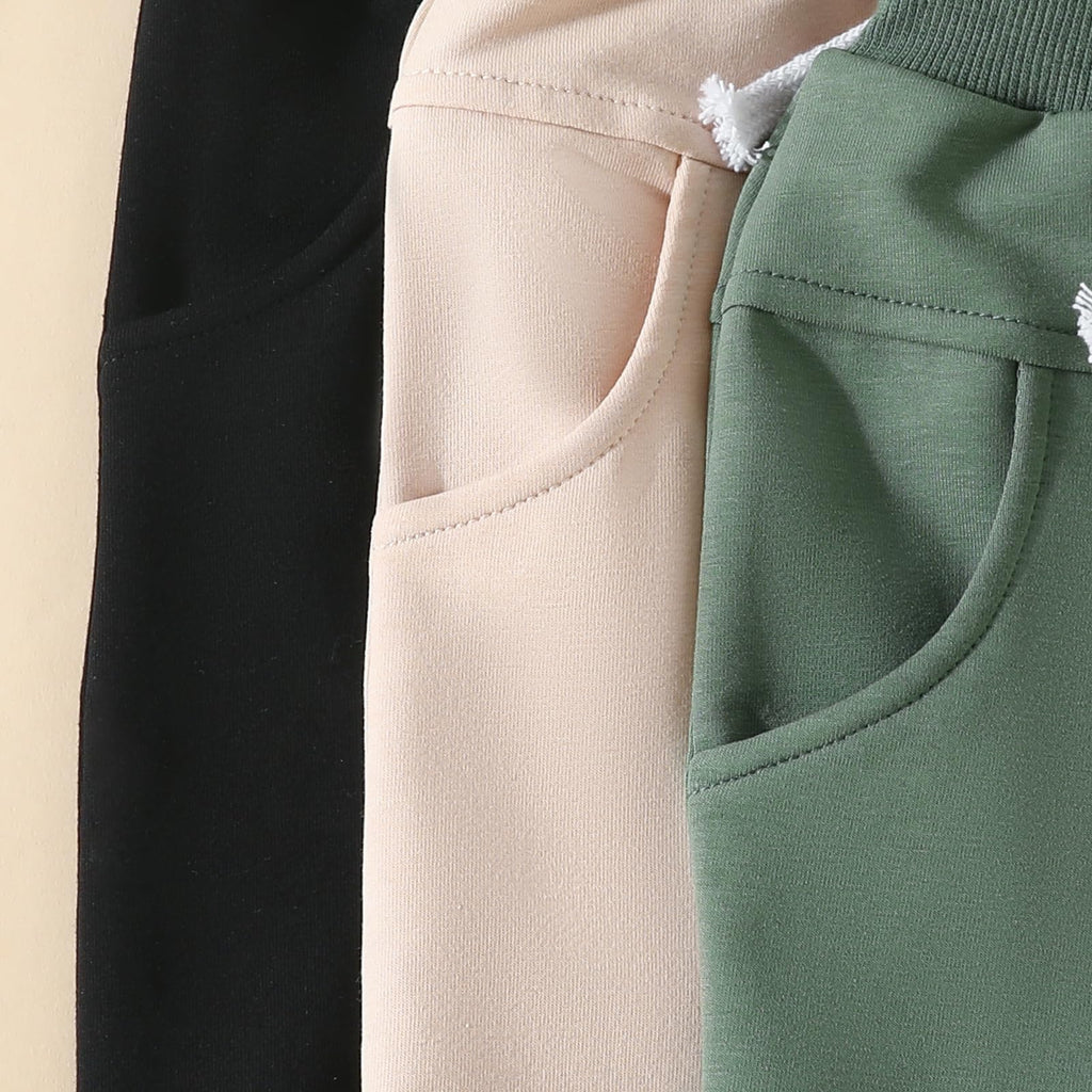 Sejardin Toddler Baby Boy Girl Pants 3 Pack Solid Color Elastic Waist Jogger Sweatpants Newborn Infant Casual Bottoms (Green Apricot Black, 18-24 Months)
