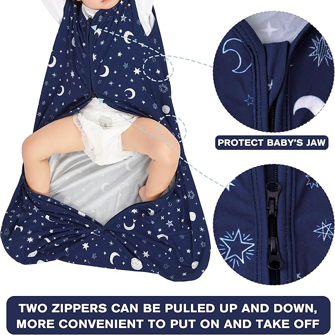 3 Pack Baby Sleep Sack 0-6 Months 100% Rayon Cotton Baby Sleeping Bag 2-Way Zipper Toddler Wearable Blankets Comfy Stretchy Lightweight TOG 0.3 （Purple&Clouds&Starry Sky）