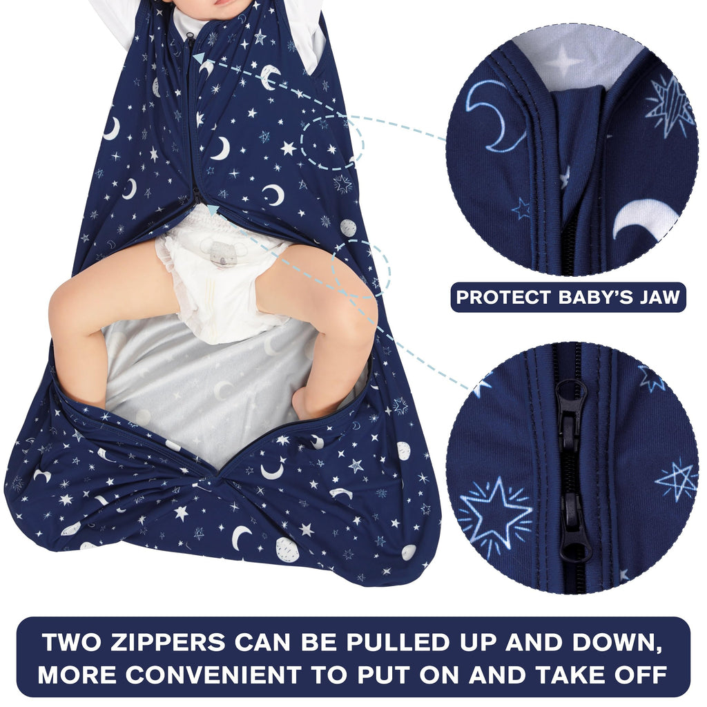 BSTOPPT 3 Pack Baby Sleep Sack 6-12 Months 100% Rayon Cotton Baby Sleeping Bag 2-Way Zipper Toddler Wearable Blankets Comfy Stretchy Lightweight TOG 0.3 （Purple&Clouds&Starry Sky）