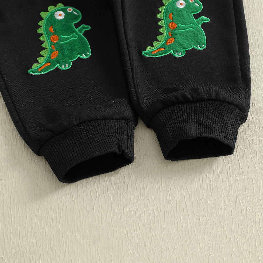 Nyapruwe Toddler Baby Boys Fall Winter Outfits Funny Print Top Pants Set (Black Dinosaur, 12-18 Months)
