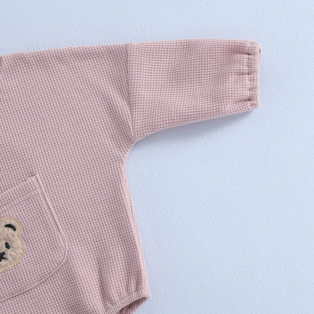 Cute Baby Sweatshirt Romper Waffle Knit Baby Clothes Infant Girl Boy Fall Winter Outfits (Pink-a, 18-24 Months)