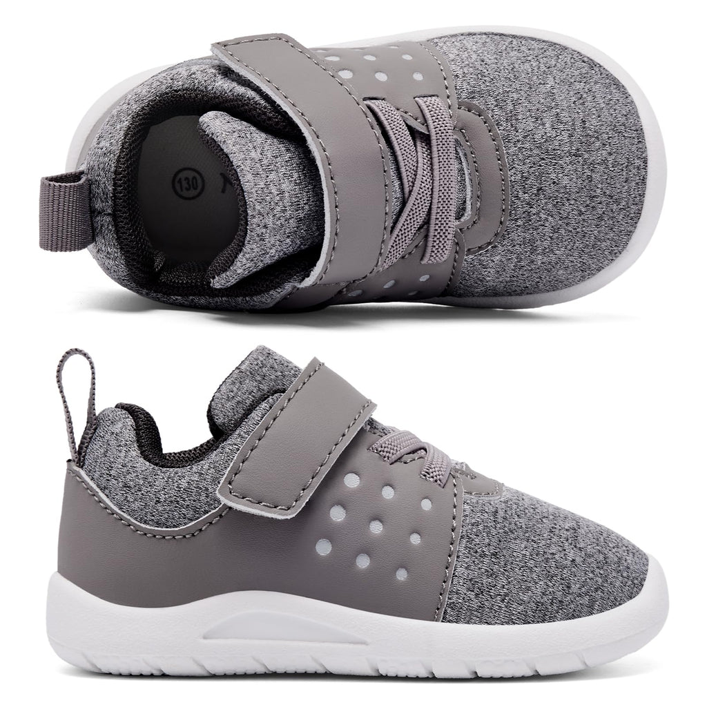 MORENDL Toddler Baby Shoes 0-4 Years Boy Girl Lightweight Breathable Non-Slip Sports Sneakers Running Walking Tennis Barefoot Shoes MixGrey 9-12Months
