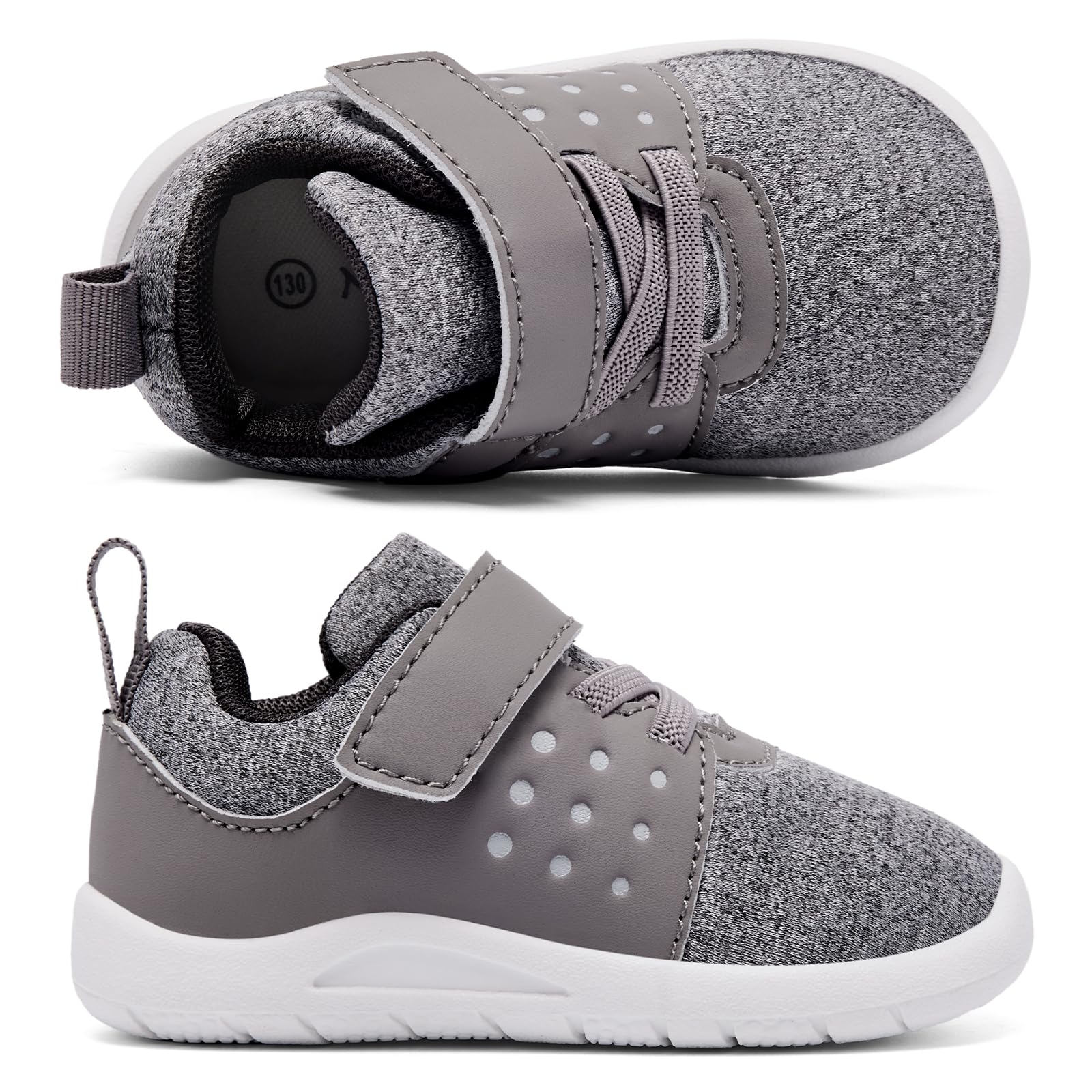 MORENDL Toddler Baby Shoes 0-4 Years Boy Girl Lightweight Breathable Non-Slip Sports Sneakers Running Walking Tennis Barefoot Shoes MixGrey 9-12Months