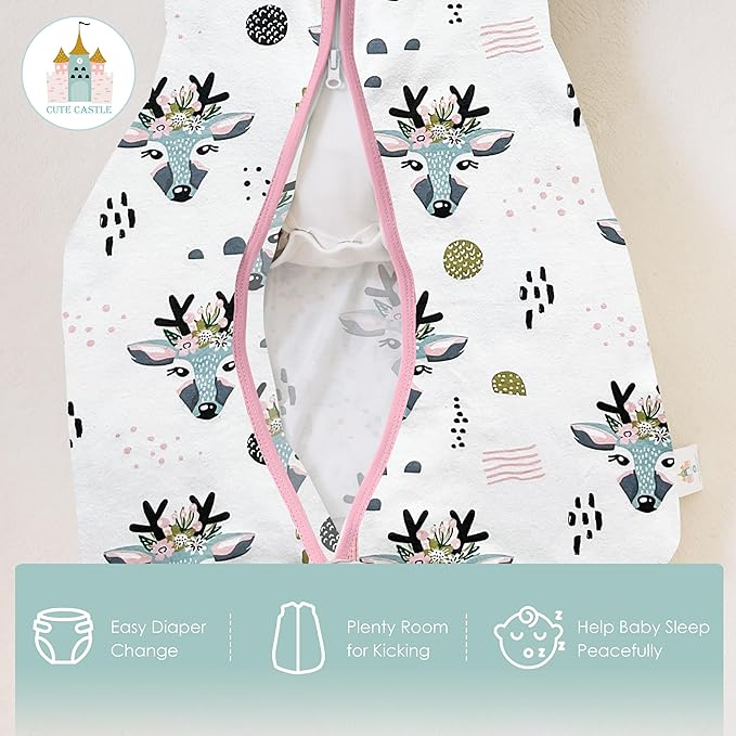 Cute Castle Baby Sleep Sack 18-24 Months - Lightweight 100% Cotton 2-Way Zipper TOG 0.5 Infant Wearable Blanket, Newborn Essentials Toddler Sleep Clothes (3 Pack Pink)