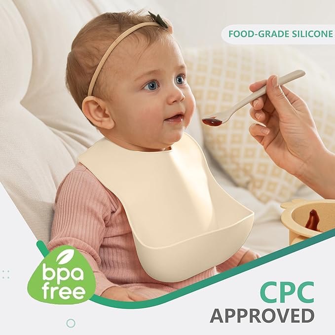 Cuddle Campus Set of 3 Silicone Bibs for Babies & Toddlers,Soft Adjustable Bibs with Pocket Food Catcher for Baby Girl,Boy