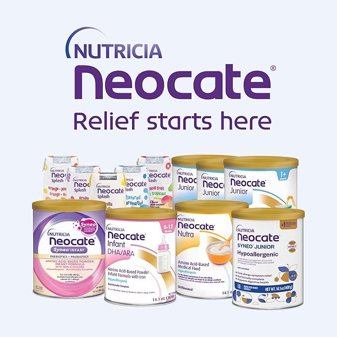 Nutricia Neocate Syneo Junior - Hypoallergenic, Dairy-free, Amino Acid-Based Formula for 1+ Years - For Toddlers, Kids & Teens - Powdered Formula- Syneo Junior - 14.1 oz can (Case of 4)