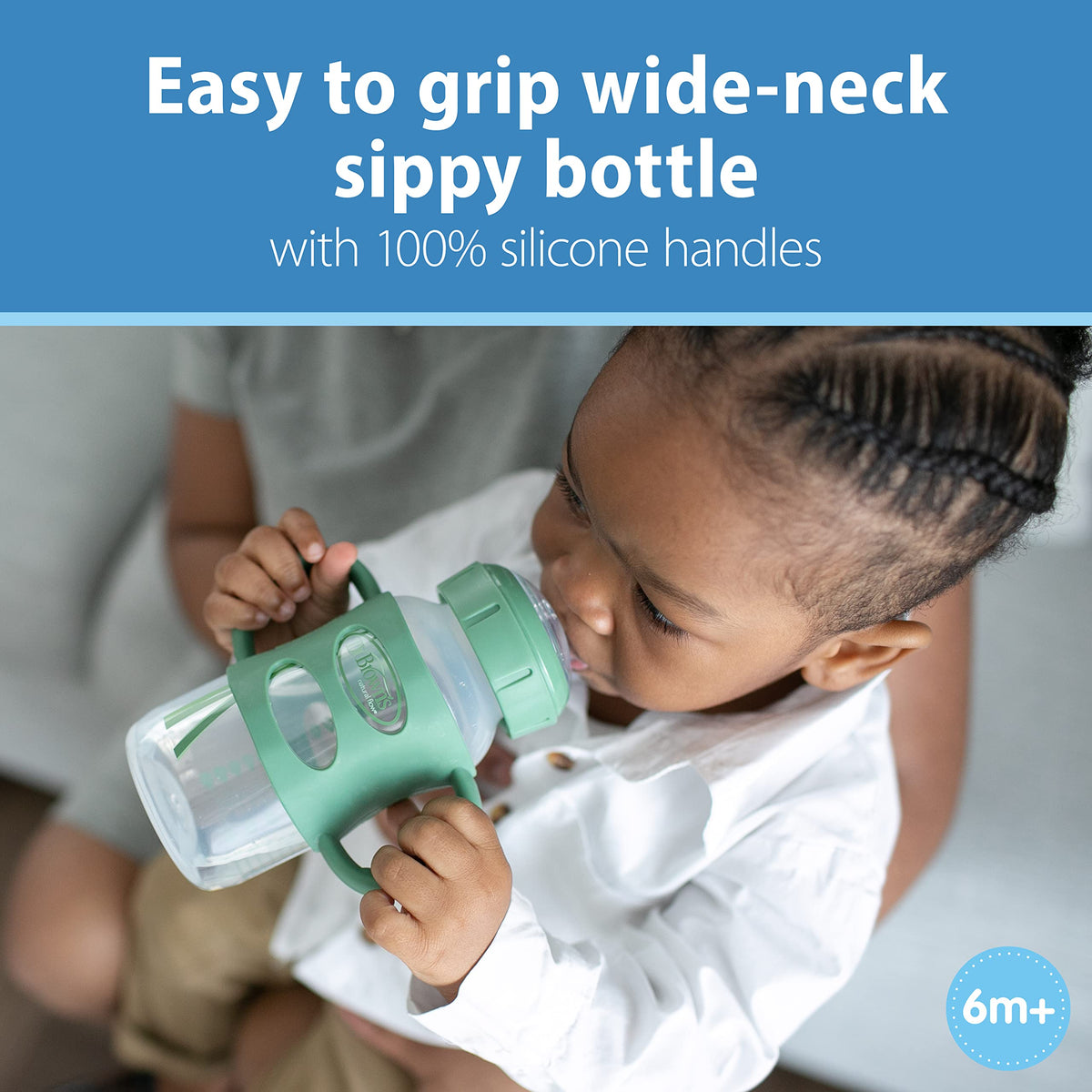 Dr. Brown's Wide-Neck Sippy Spout Bottle with Handles, Green & Gray, 2-Pack