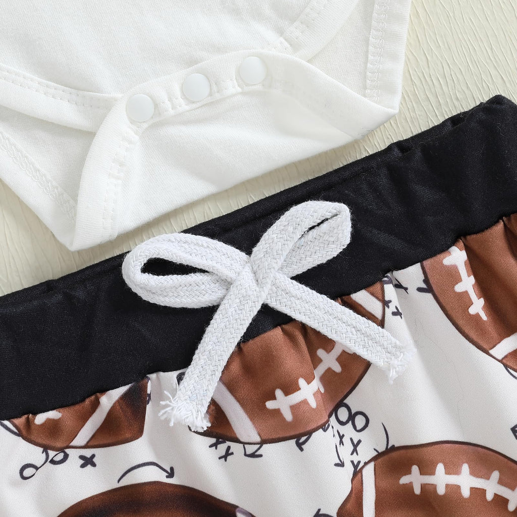 Doqcey Newborn Baby Boy Football Clothes New Player in Town Long Sleeve Romper Long Pants Hat Set Fall Coming Home Outfit (White-A, 3-6 Months)