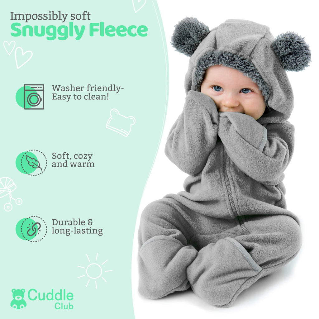 Cuddle Club Fleece Baby Bunting Bodysuit – Infant One Piece Kids Hooded Romper Outerwear Toddler Jacket