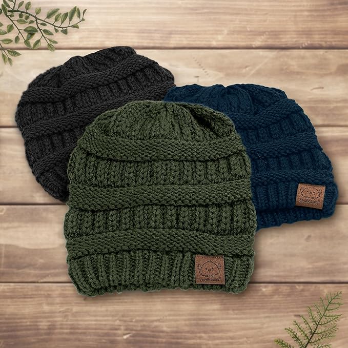 3-Pack Baby Beanies for Boys, Girls - Stretchy Knit Baby Hats, Cute Newborn & Toddler Winter Hat, Soft & Warm Infant Beanie 6-36 Months (Urban, M)
