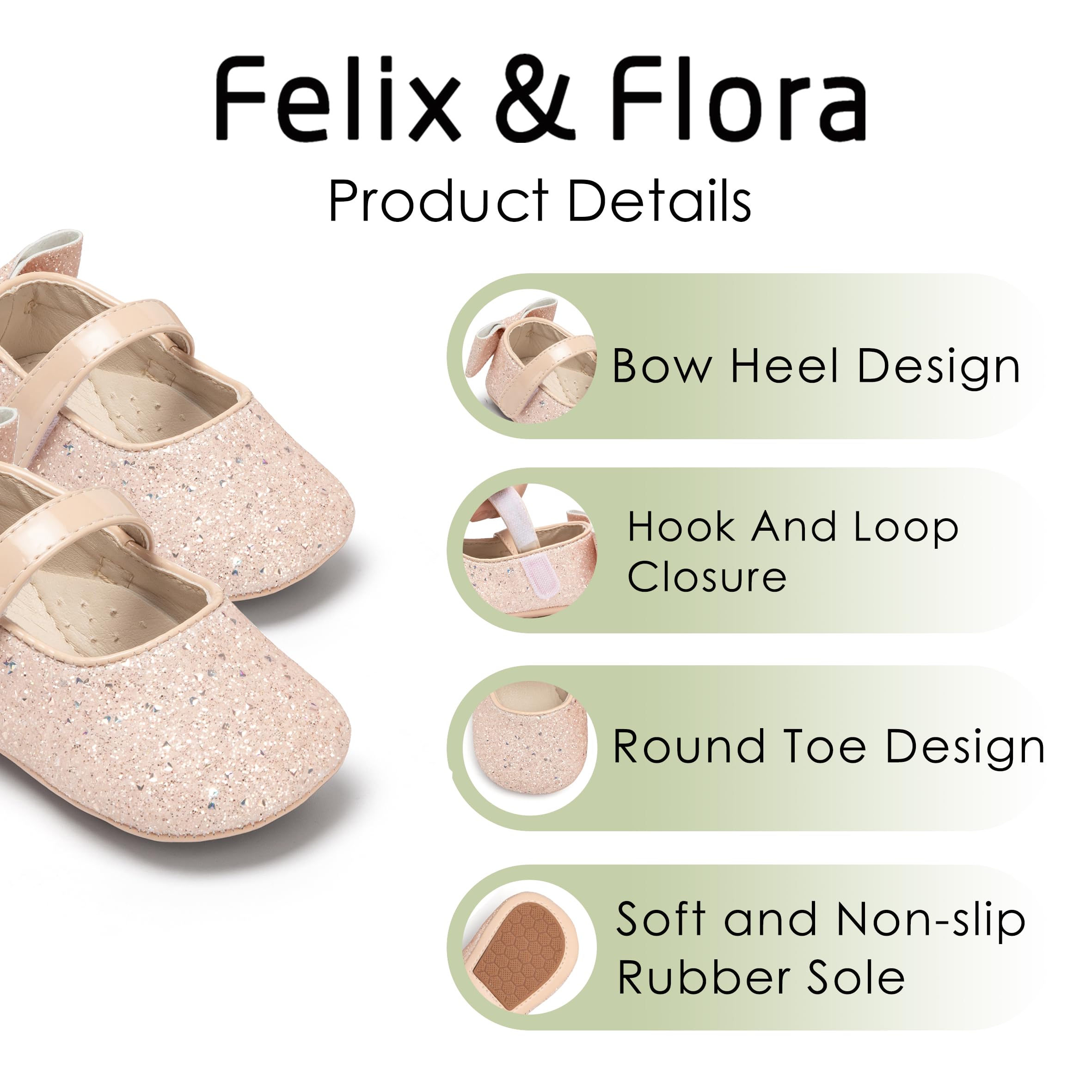 Felix & Flora Soft Sole Light Pink Baby Walking Shoes - Infant Moccasins Rubber Sole Crib Ballet Flats(Light Pink,2.5-3 Years)