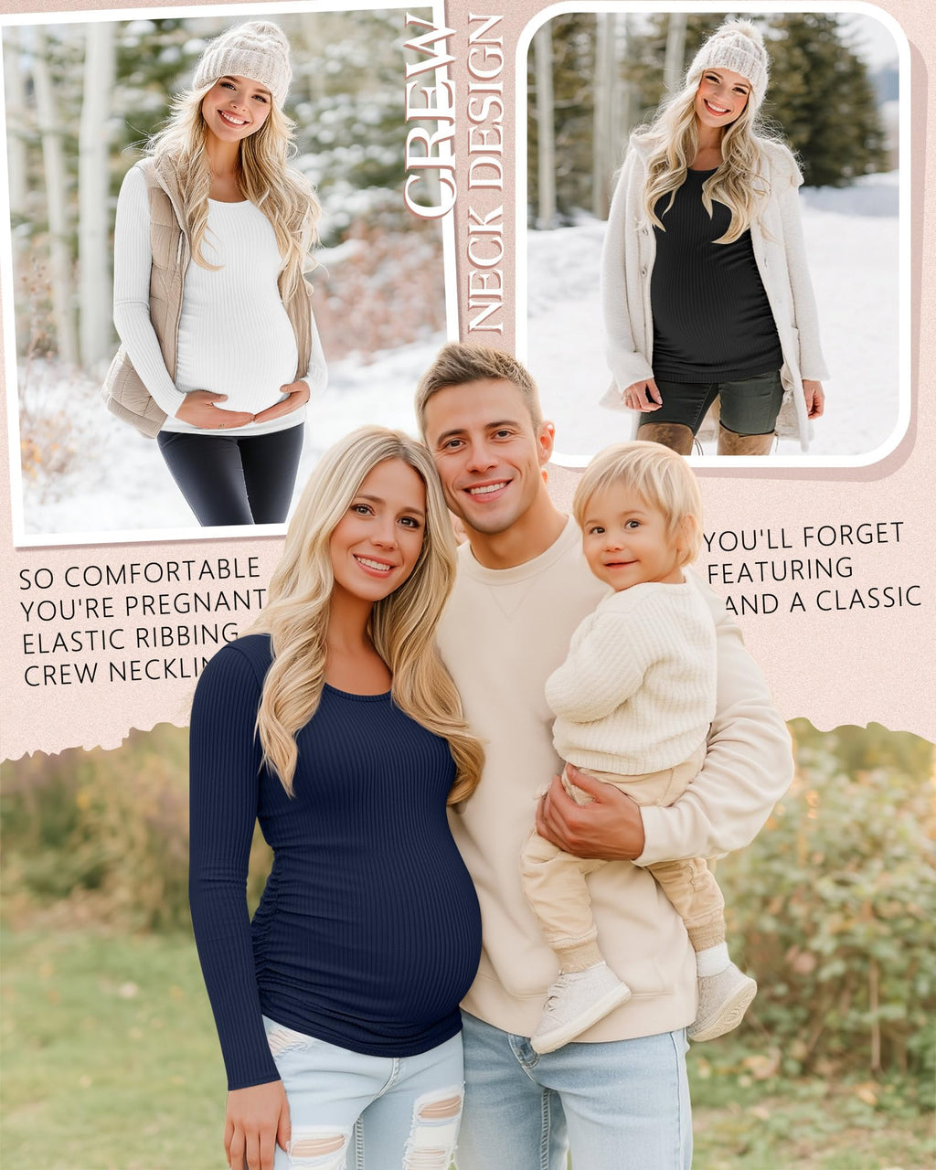 Riyiper 4 Pack Women's Cotton Ribbed Maternity Shirts, 4-Color, X-Large