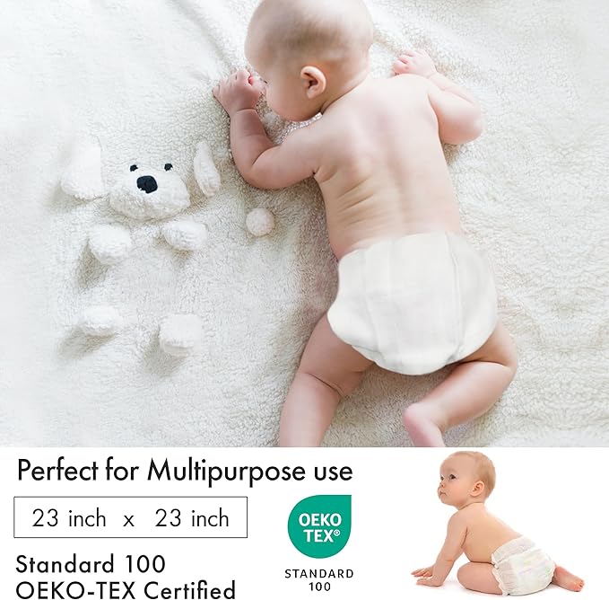 RUVANTI Unisex Birdseye Flat-Fold Cloth Diapers for Babies 6 Pack, 100% Cotton Reusable Diaper Inserts 23x23 Inches, White