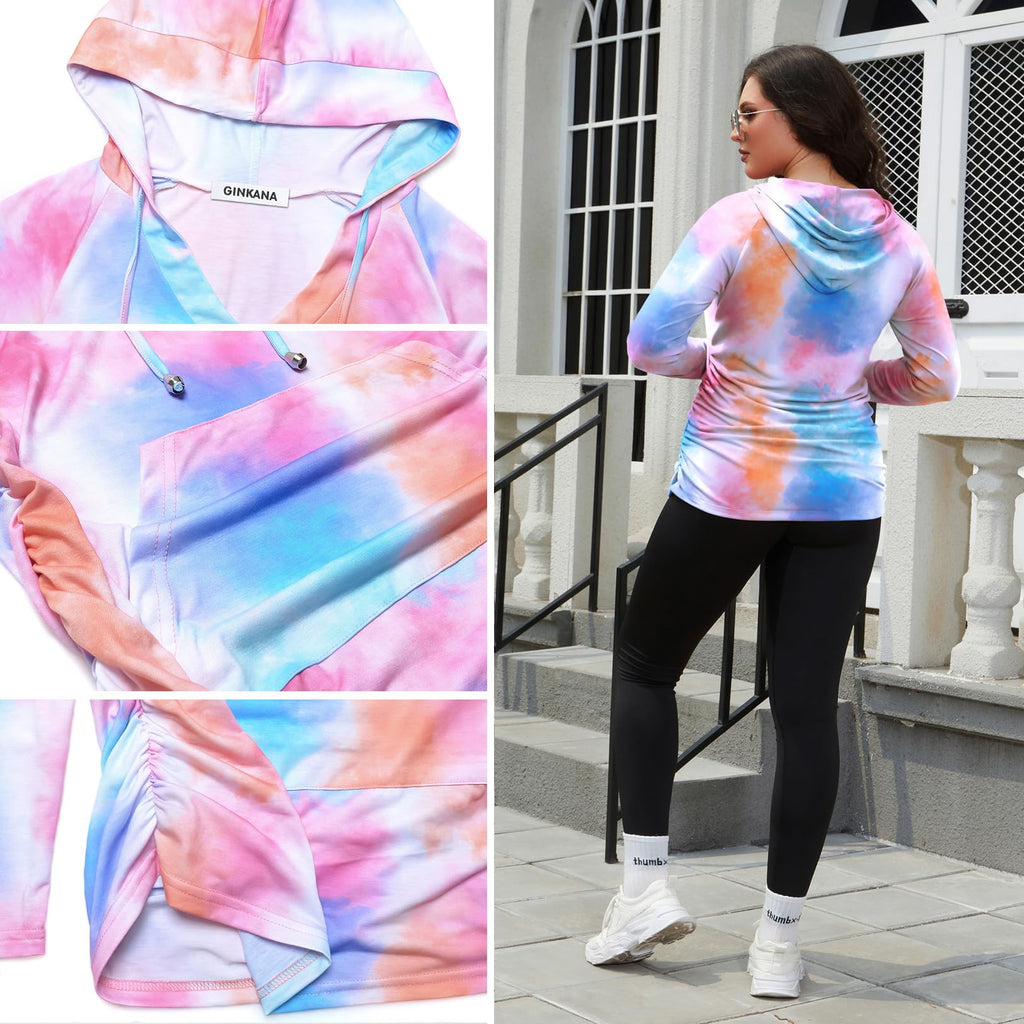 GINKANA Womens Maternity Hoodie Long Sleeve Casual Maternity Sweatshirt Pullover Top,Pink Blue,S