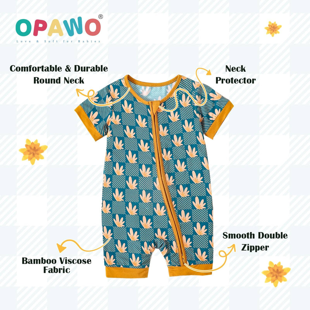 OPAWO Baby Girl Pajamas 3 Pack, 2 Way Zipper Sleepers Baby Girl Girl Romper, Toddler Summer Clothes Outfits 0-24M(Flower/Leaf/Lake Blue,12-18 Months)