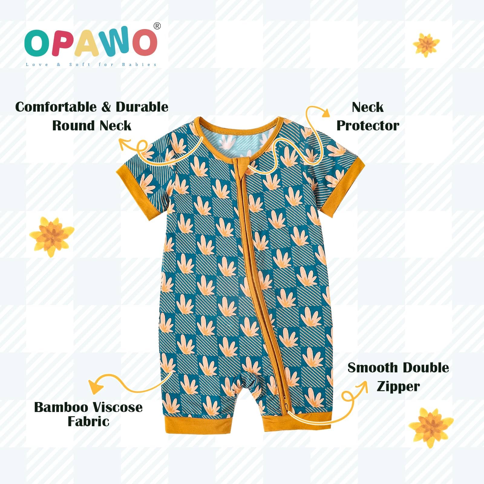 OPAWO Baby Girl Pajamas 3 Pack, 2 Way Zipper Sleepers Baby Girl Girl Romper, Toddler Summer Clothes Outfits 0-24M(Flower/Leaf/Lake Blue,12-18 Months)