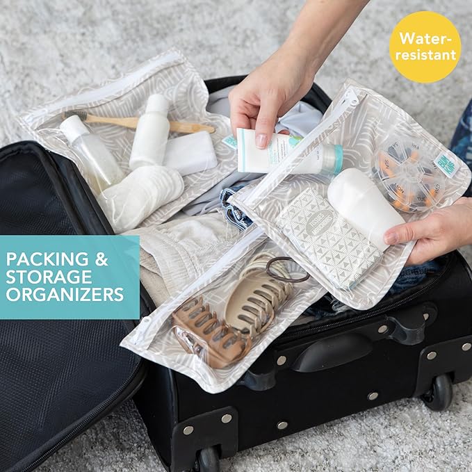 Bumkins - Waterproof Wet Bag & Clear Travel Bags - For Beach, Baby, Travel, Swim Suit, Cloth Diapers, Pump Parts, Pool, Gym, Toiletries - Reusable & Easy to Clean - Boho Beige - 4 Pack