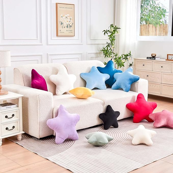 Beige Star Throw Pillow, Cute Star Pillow Room Decor, Soft 19.6" Star Shaped Decorative Throw Pillow for Bedroom, Star Plush Floor Cushions Pillows