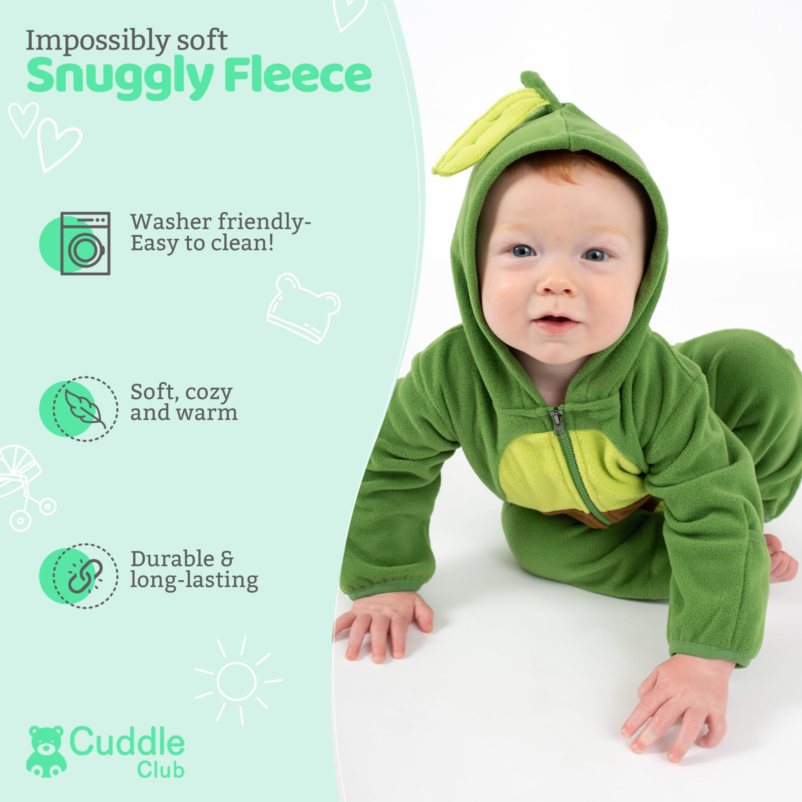 Cuddle Club Fleece Baby Bunting Bodysuit – Infant One Piece Kids Hooded Romper Outerwear Toddler Jacket