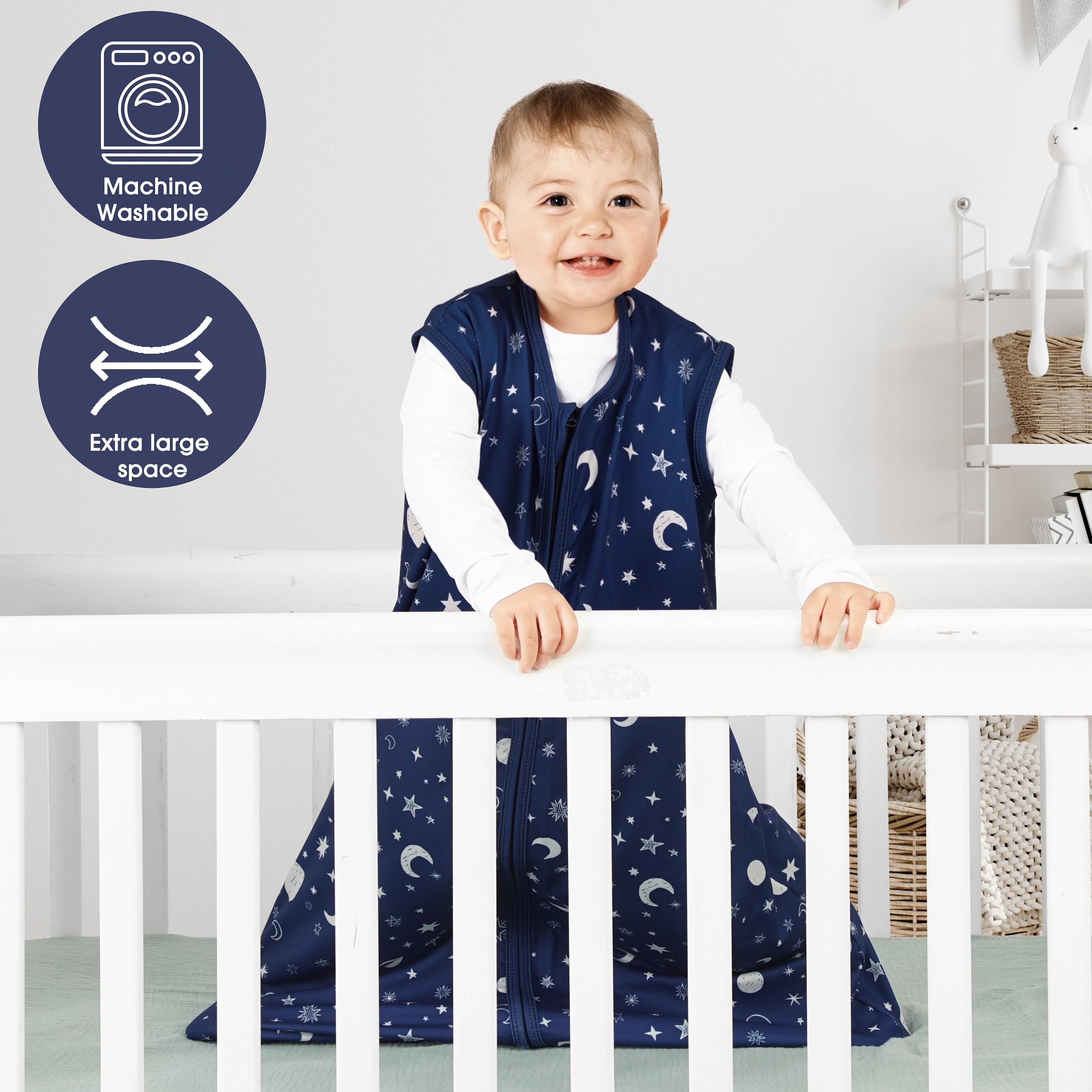 BSTOPPT 3 Pack Baby Sleep Sack 6-12 Months 100% Rayon Cotton Baby Sleeping Bag 2-Way Zipper Toddler Wearable Blankets Comfy Stretchy Lightweight TOG 0.3 （Purple&Clouds&Starry Sky）