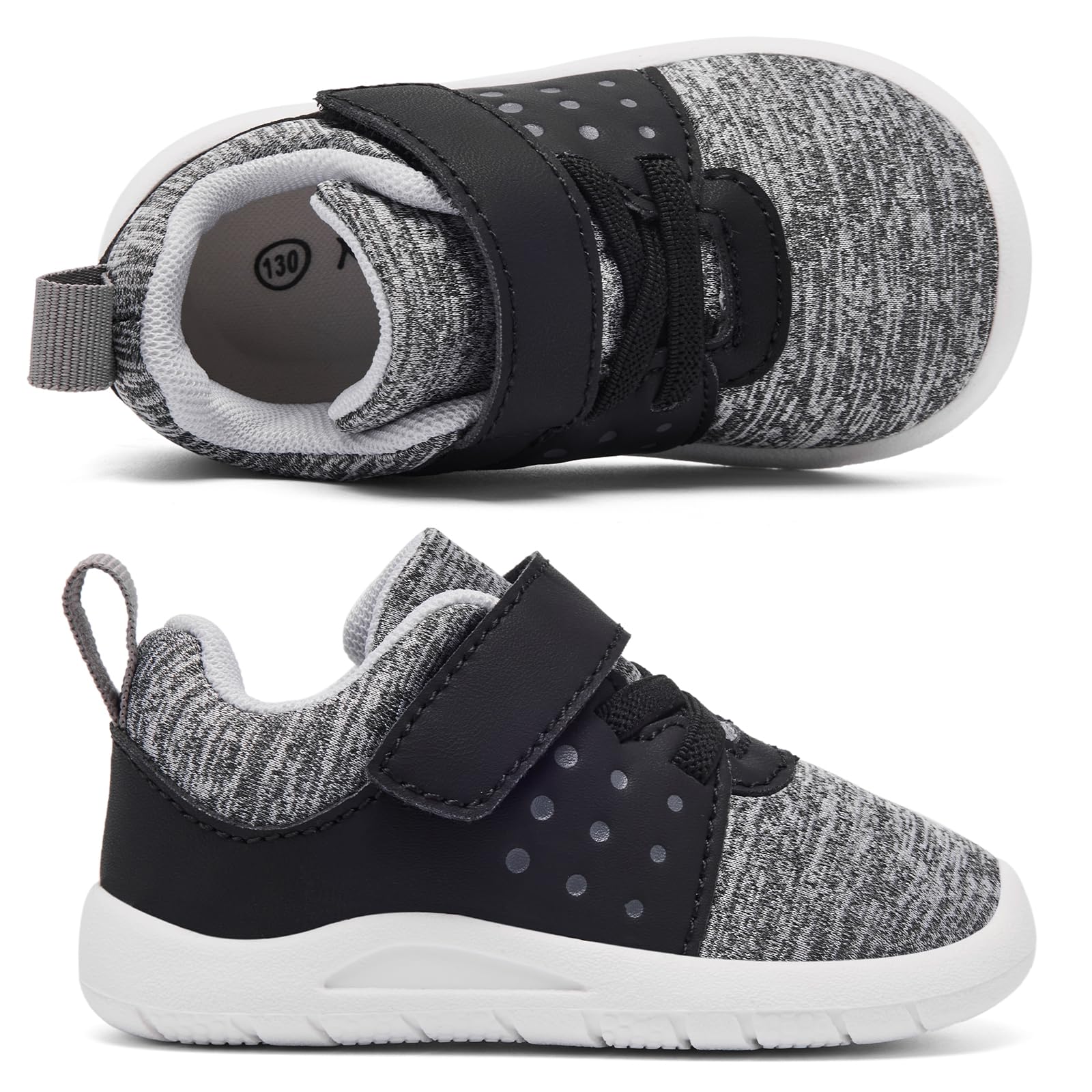 MORENDL Toddler Baby Shoes 0-4 Years Boy Girl Lightweight Breathable Non-Slip Sports Sneakers Running Walking Tennis Barefoot Shoes Grey Black Size 8