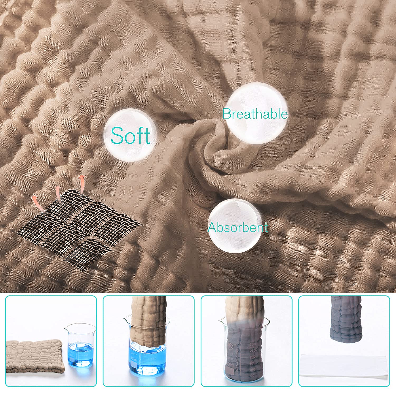 Yoofoss Muslin Burp Cloths for Baby 10 Pack 100% Organic Cotton Baby Washcloths for Boys Girls Large 20''X10'' Super Soft and Absorbent Brown