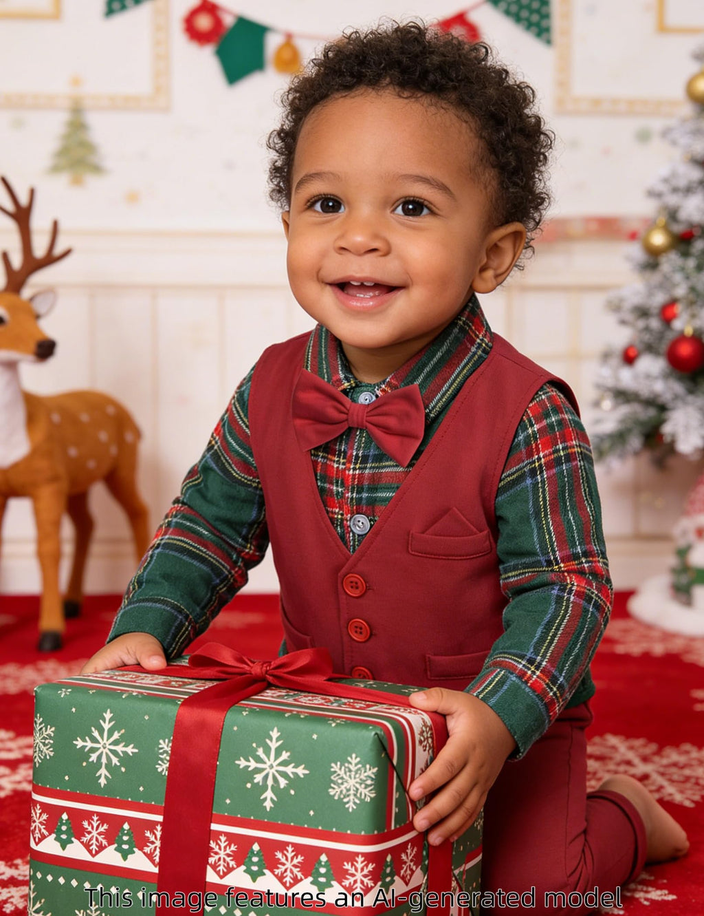 Baby Christmas Outfit Boy Infant Plaid Dress Suit Green and Red 3-6 Months