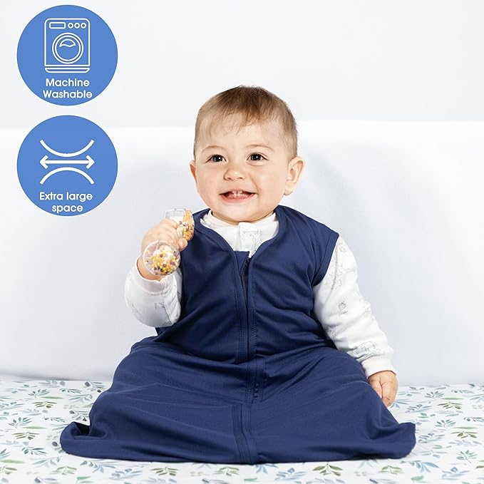 Baby Sleep Sack 0-6 Months Baby Wearable Blanket 100% Rayon Cotton 2-Way Zipper Toddler Sleeping Sack，Comfy Soft Lightweight TOG 0.3(Cyan)