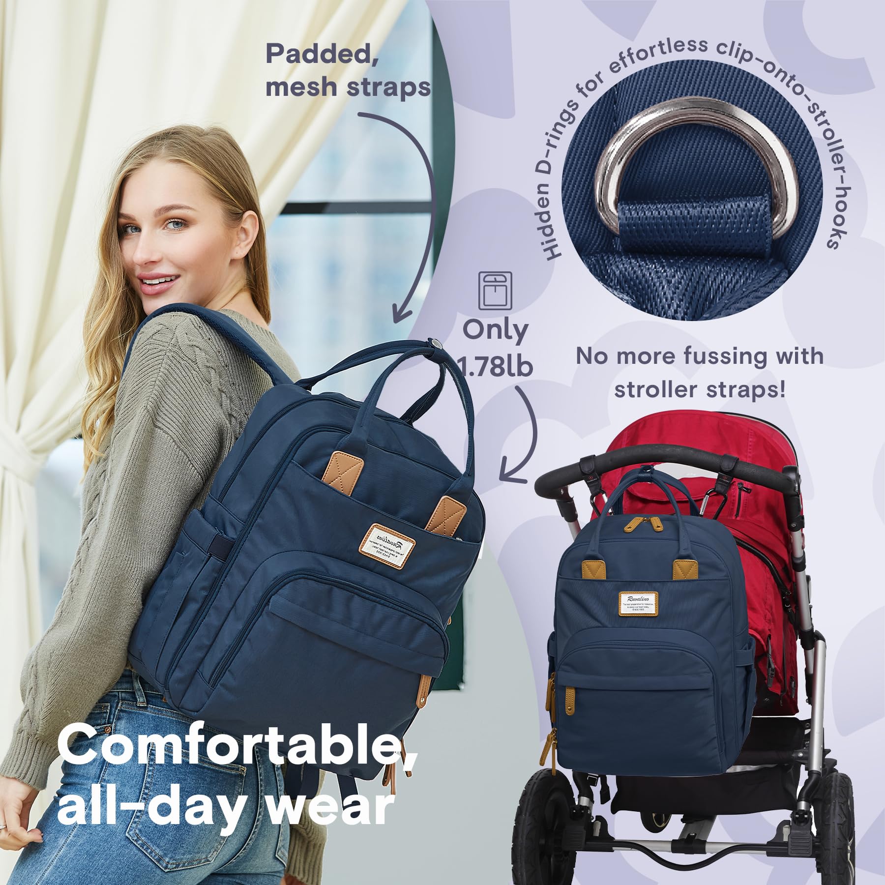 RUVALINO Baby Diaper Bag Backpack with Changing Pad, Peacock Blue