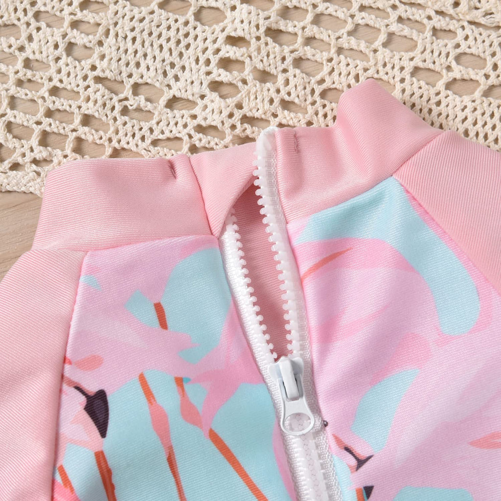 0-3 Months Newborn Infant Baby Girls One Piece Long Sleeve Swimsuit Flamingo Bathing Suit Swimwear Beach Wear Pink