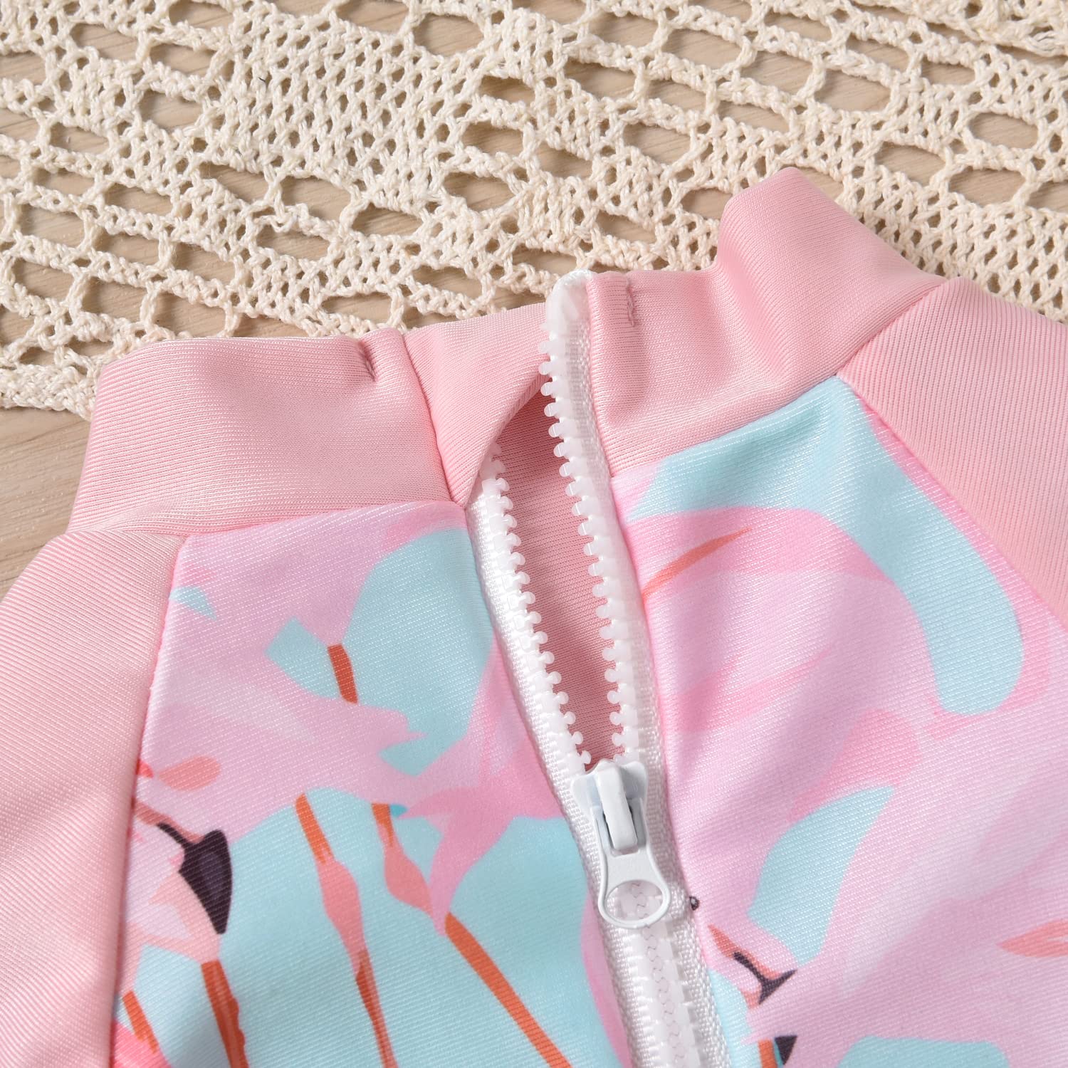0-3 Months Newborn Infant Baby Girls One Piece Long Sleeve Swimsuit Flamingo Bathing Suit Swimwear Beach Wear Pink