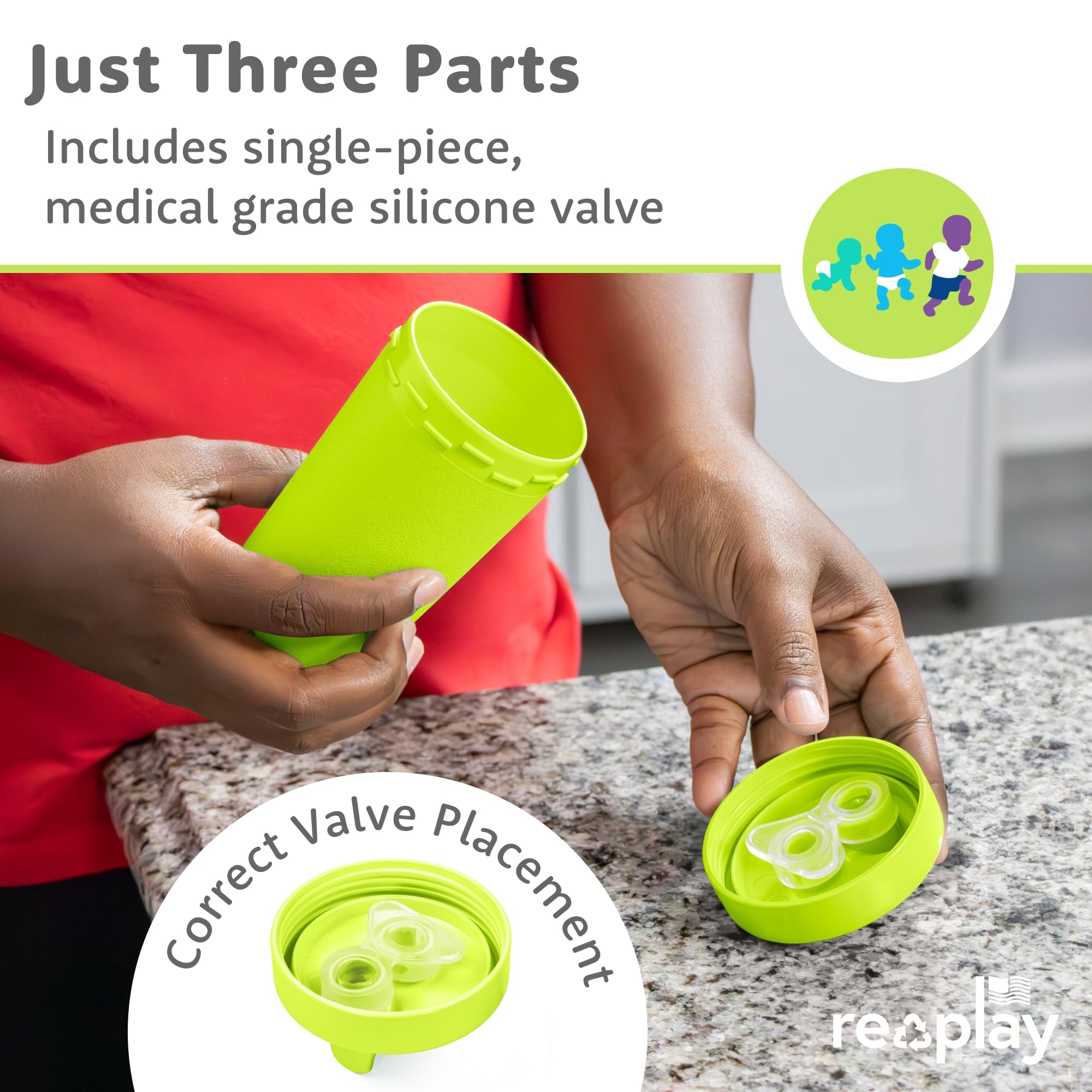 Re-Play Spill-Proof Sippy Cups for Toddlers - Kids Reusable 10 Oz Set of 4, Dishwasher & Microwave Safe, Made in USA, Preschool