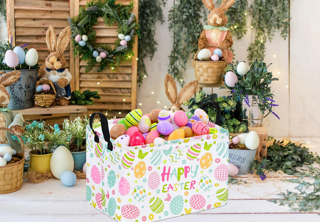 DUYIY Rectangle Gift Storage Basket Home Shelf Storage Basket Organizer Box Clothes Laundry Hamper Nursery Basket Laundry Basket with Handles (easter egg)