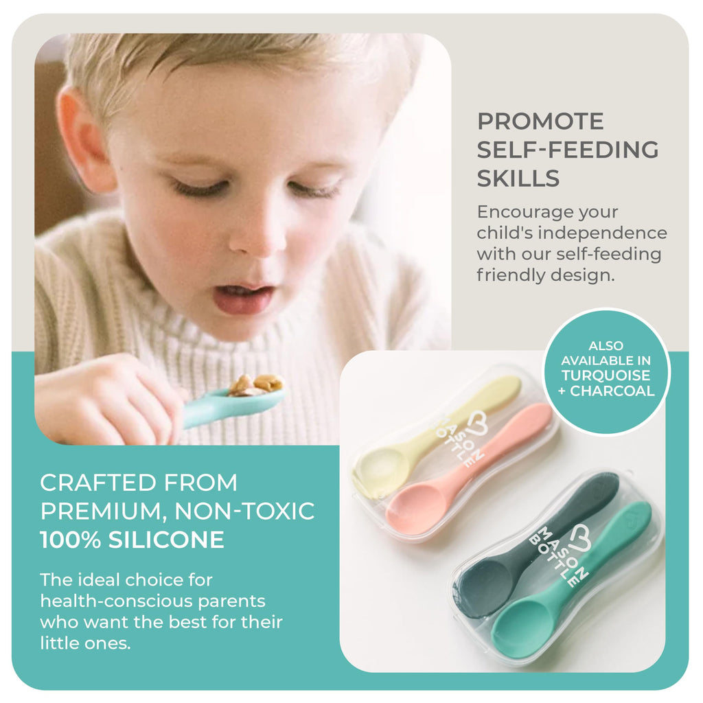 Mason Bottle Silicone Baby Spoons 2pack Baby Feeding Silicone Spoons + Case