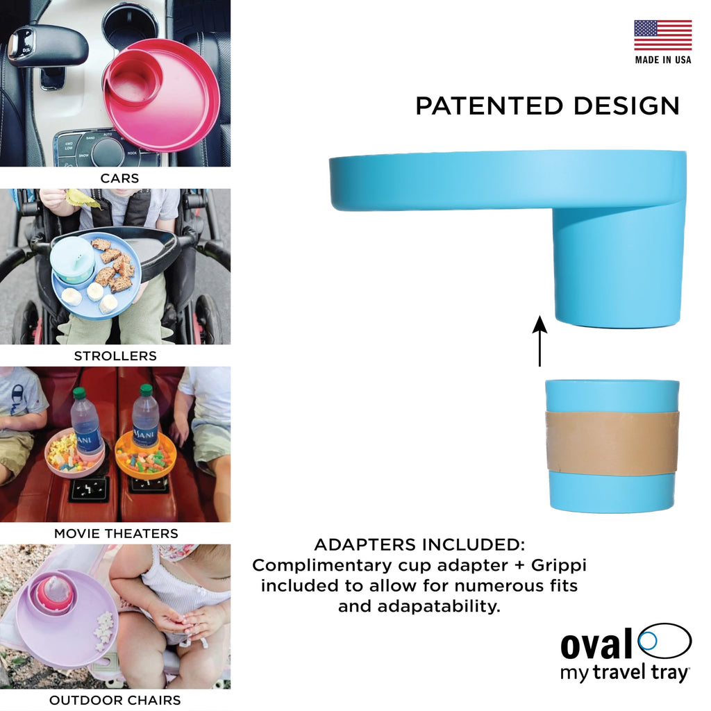 Travel Tray Oval USA Made Extend Your Current Cup Holder to Hold Your Cup Plus A Tray for Snacks, Toys and Accessories. Use in a Car Seat, Booster, Stroller, Golf Cart, Outdoor Chair, (Peach)