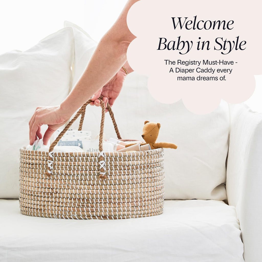 BEBE BASK Premium Baby Diaper Caddy Organizer - Basket With Cotton Divider