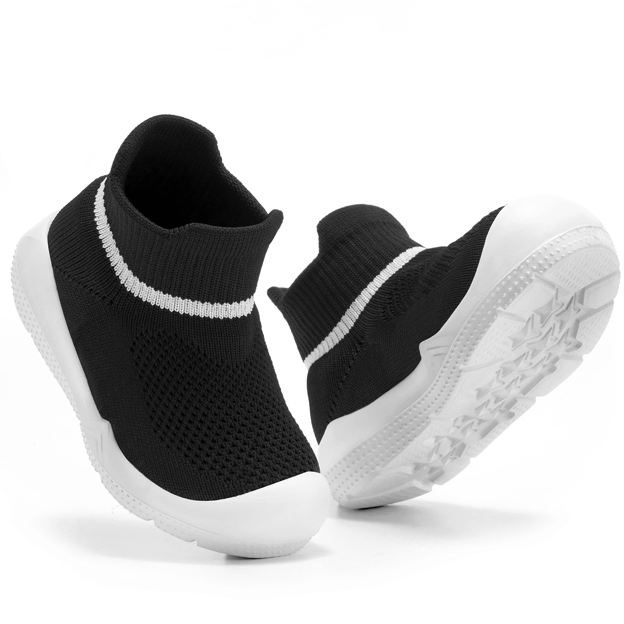 MORENDL Toddler Sock Shoes Baby Walking Shoes Infant Slippers Boys & Girls Non-Slip Sneakers Black 9-12 Months