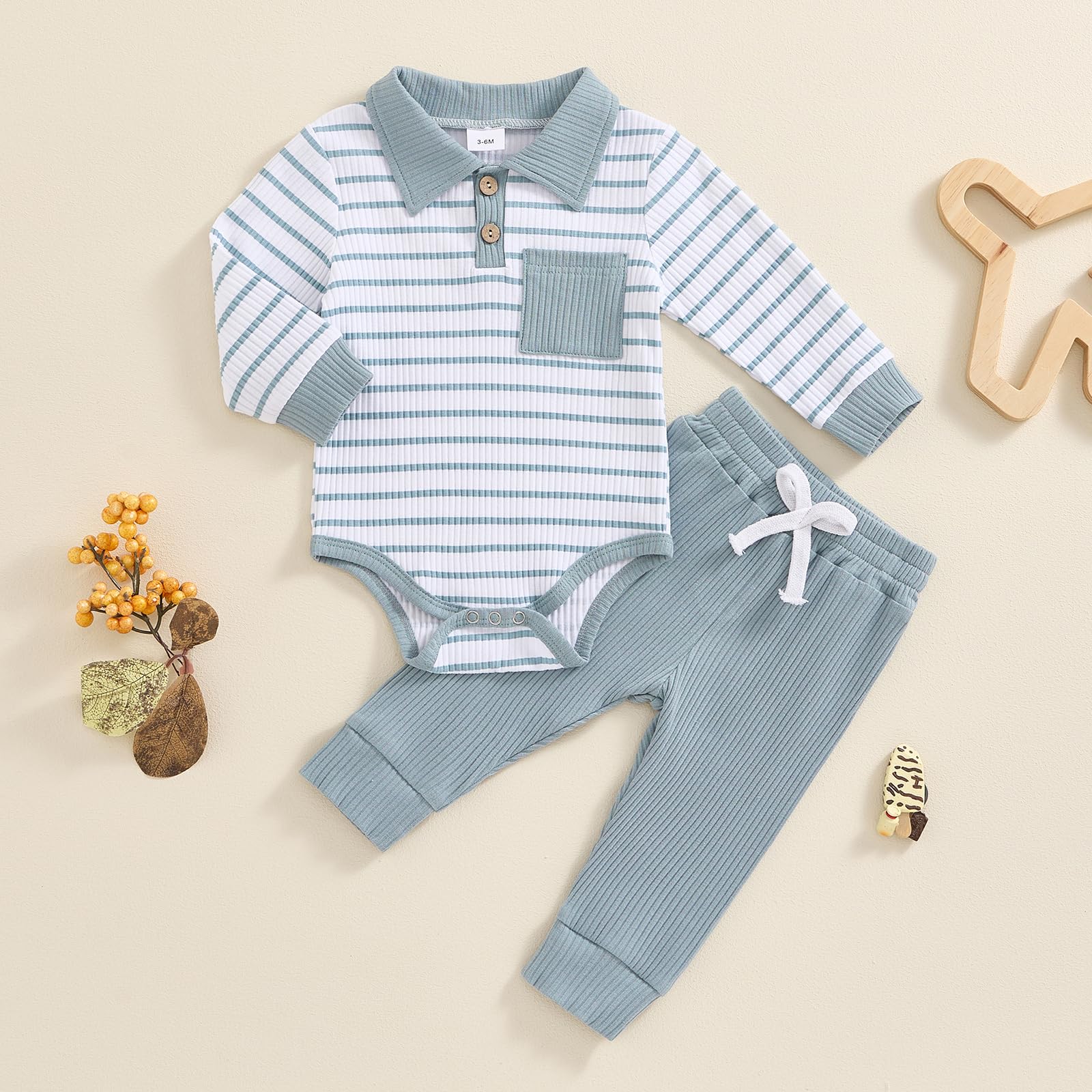MA&BABY Newborn Baby Boy Clothes Ribbed Knit Long Sleeve Romper Pants Set