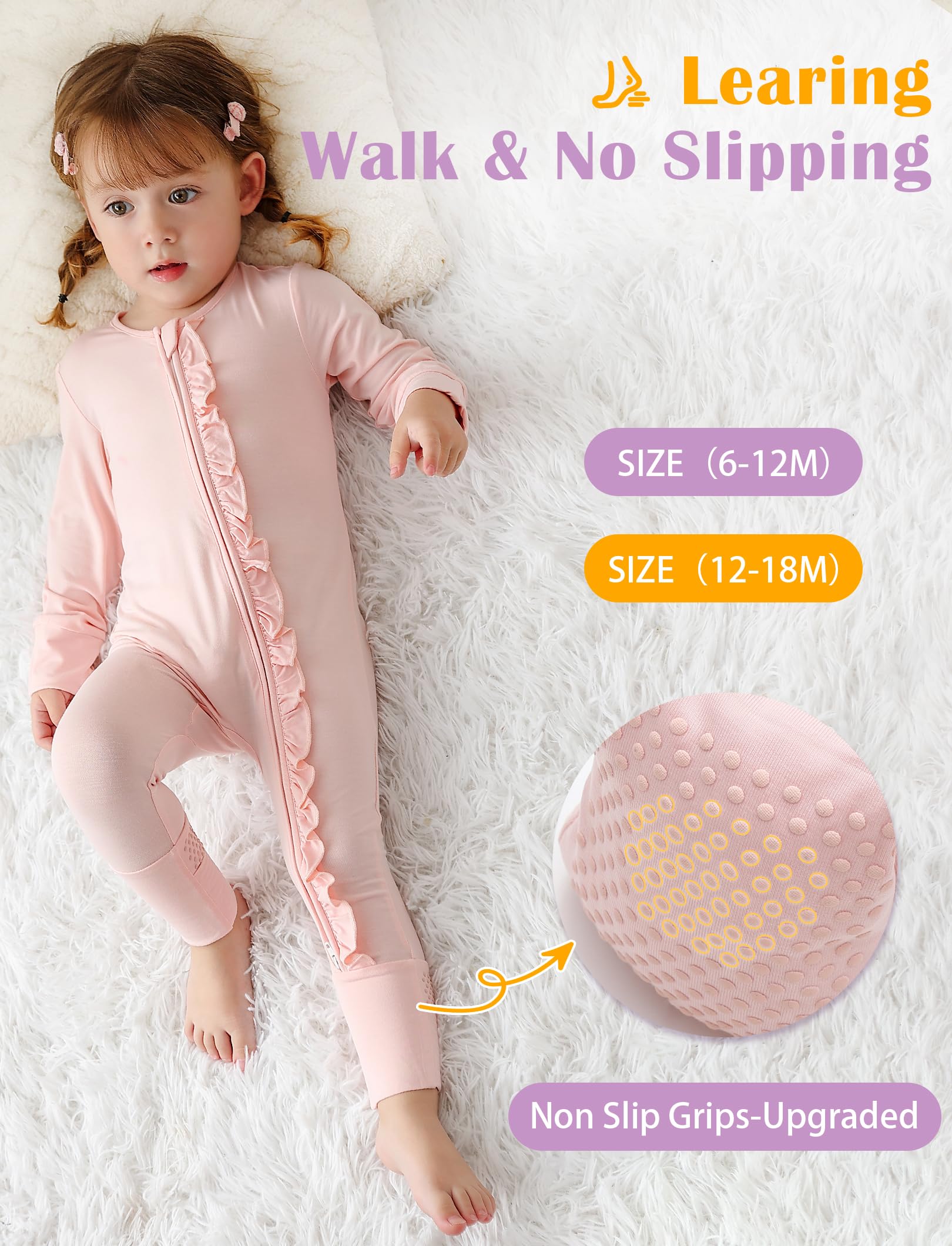 JunNeng Baby Girl Viscose from Bamboo Sleeper Pajamas with Mitten Cuffs