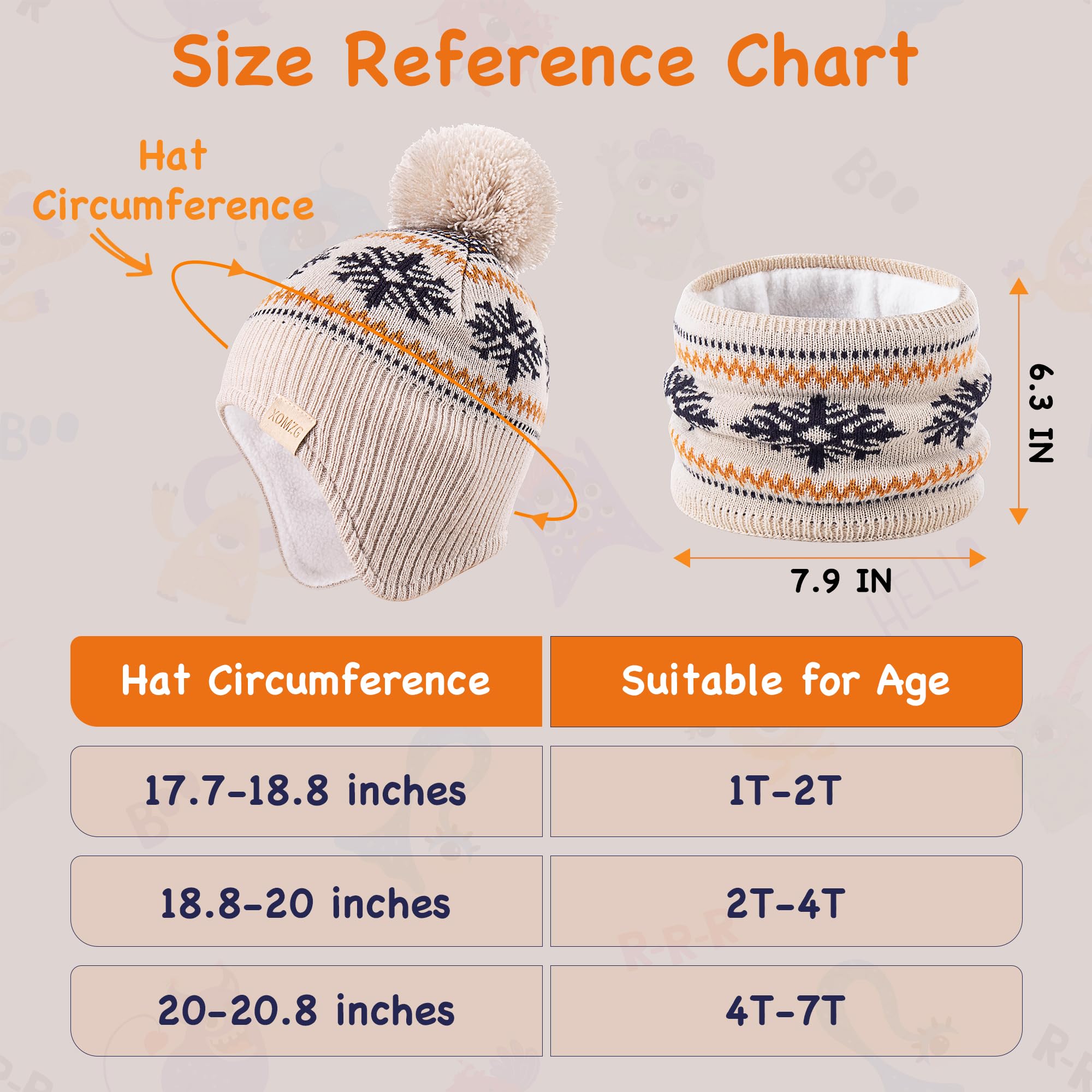 Beanie Knit Hats for Toddlers with Earflap Fleece Lined Hat Kids Warm Winter Hat Scarf Set Children's Thick Ski Cap