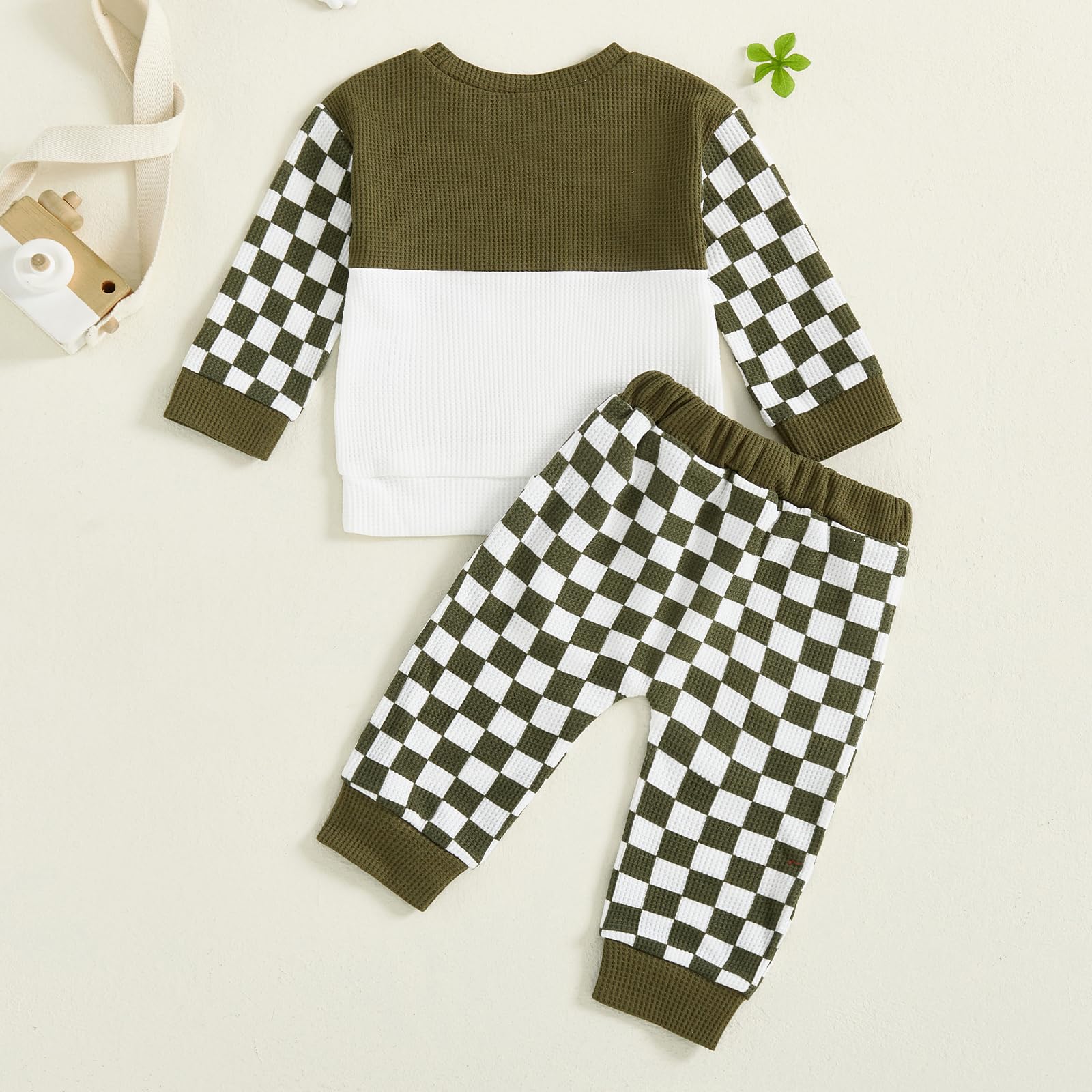 Fufuriprefer Toddler Baby Boy Fall Clothes Waffle outfit Long Sleeve Top Jogger Pant Set (B-Army Green, 12-18 Months)
