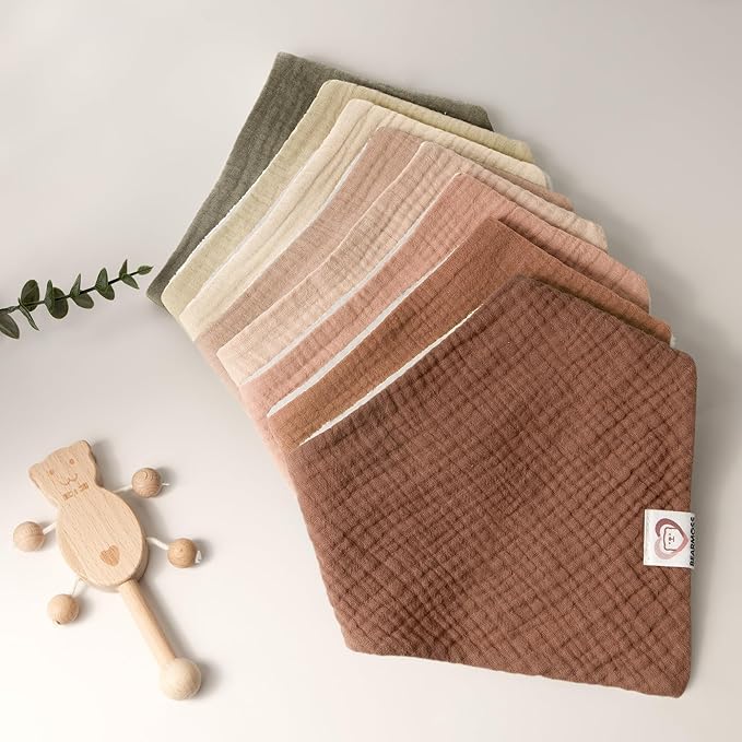Bearmoss Muslin Baby Bibs 8 Pack Soft Bandana Bibs for Drooling & Teething, Absorbent Burp Cloths with Adjustable Snaps
