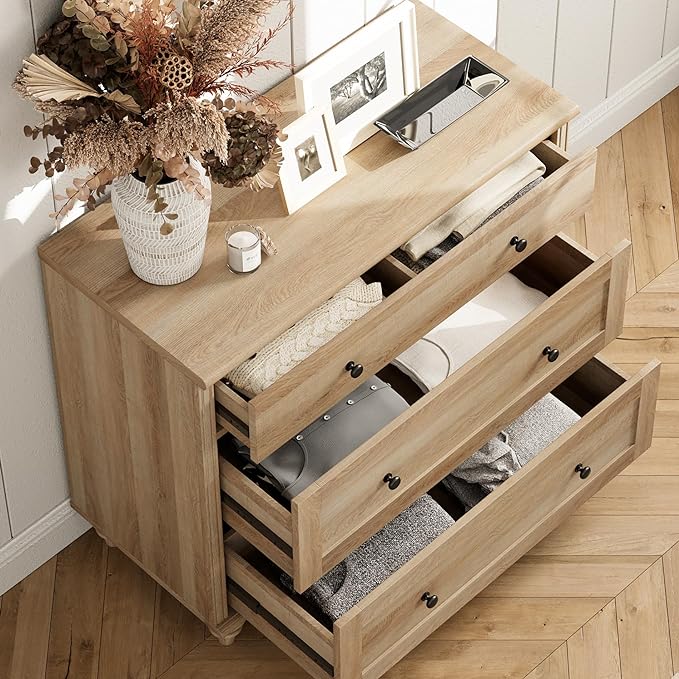 WAMPAT Kids Dresser for Bedroom with 6 Drawers, Oak Baby Dressers with Wide Chest of Drawers, Mid Century Modern Wooden Closet Storage Organizer, Large Wood Dressers for Living Room, Nursery, Hallway