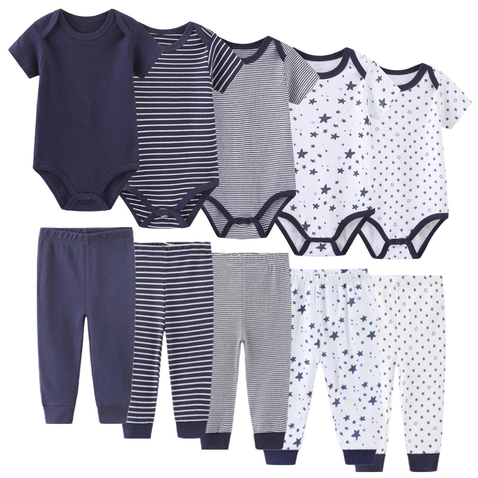 JELYLOVE 10 Pack Baby Boy Girl Bodysuits And Pants Sets New Born Outfits